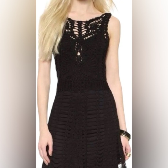 Free People Boho Black Combo Macrame Crochet Dress with lining Small NWT - Picture 3 of 7